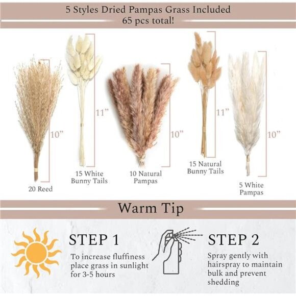 White Ceramic Vases with Dried Pampas Grass Set Home Decor Boho Room Gift - Picture 4 of 8